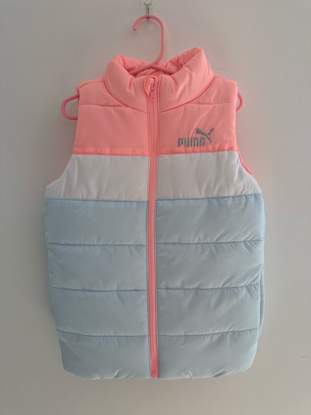 Puma Girls XS 5/6 Colorblock Puffer Vest Pink Blue NWOT